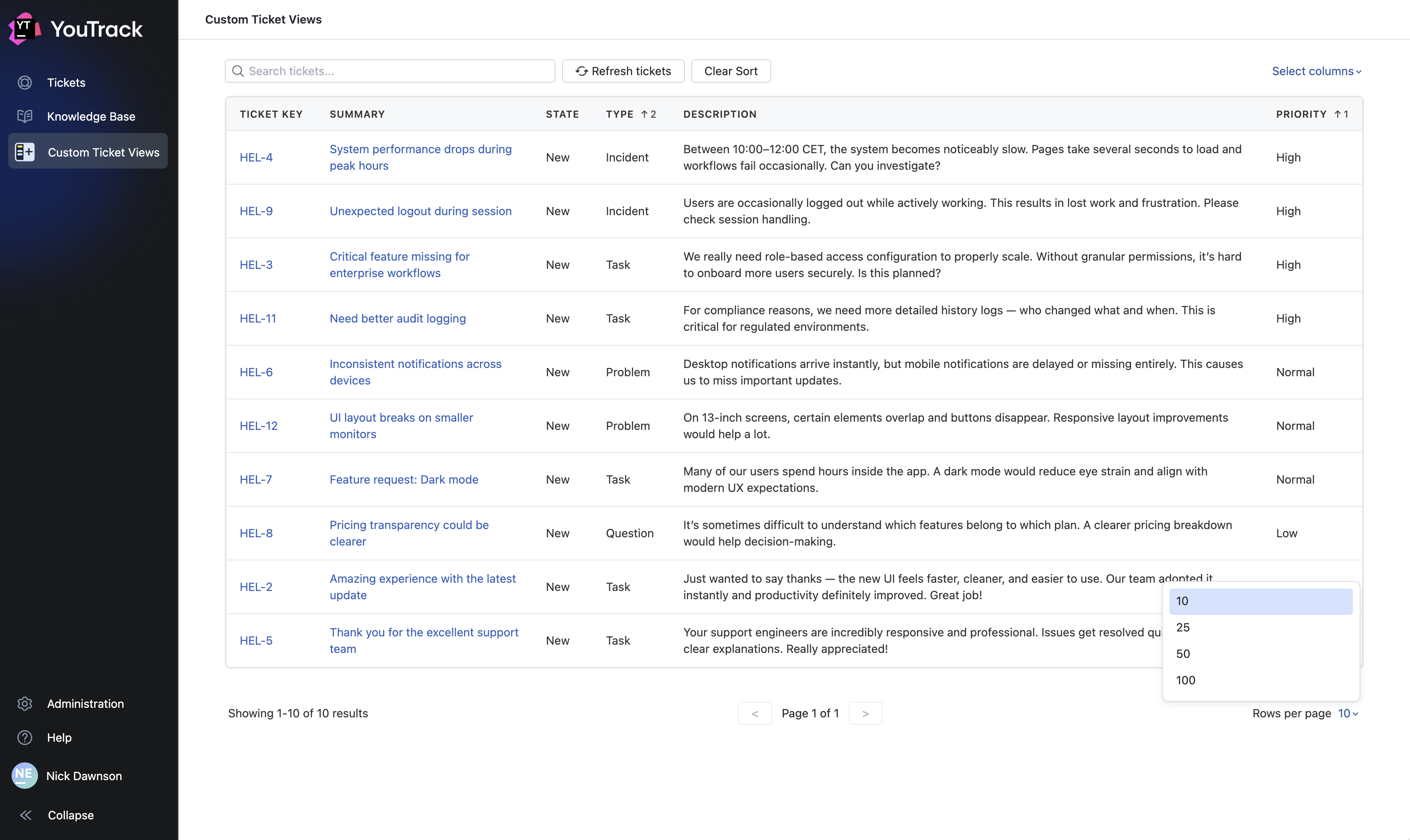 Custom Ticket Views - Priority column and pagination